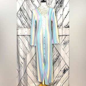 Capittana Long Knit Cardigan Sweater Long Sleeve Striped Cover-Up Maxi